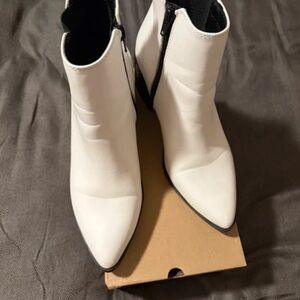 Pointed White Ankle Booties with Side Zipper